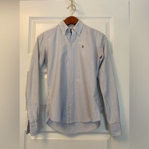 Previously owned Ralph Lauren slim fit blue and white striped button down size 0